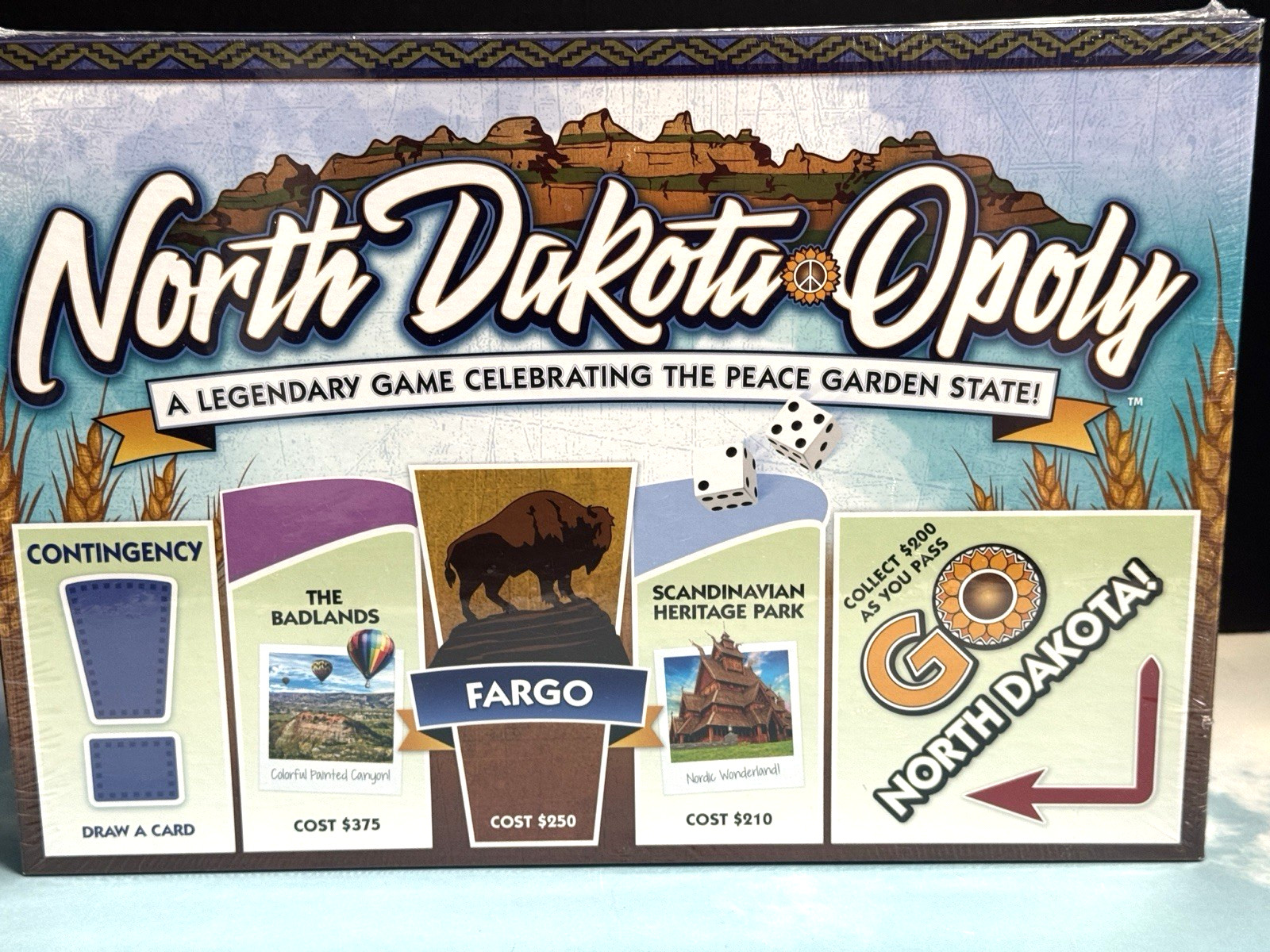 North Dakota-Opoly Monopoly style board Game Celebrating Peace Garden State NEW