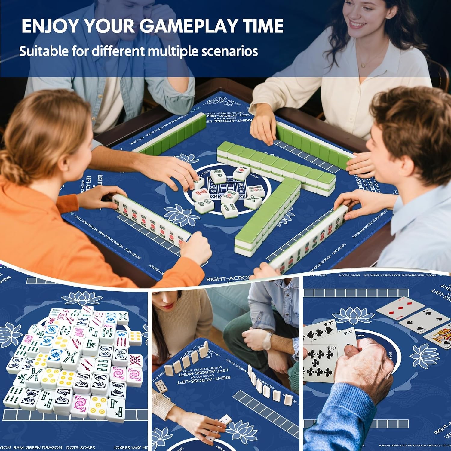 Rubber Mahjong Table Mat Anti Slip Large 31.5 x 31.5 Inch Game Playing Mat for