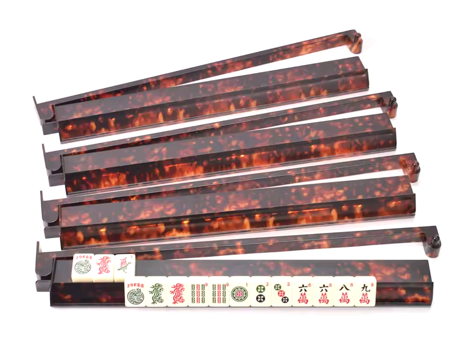 Mahjong Tortoise Shell Rack & Pusher Set of 4, Matte Finish, Hinged, set of 4