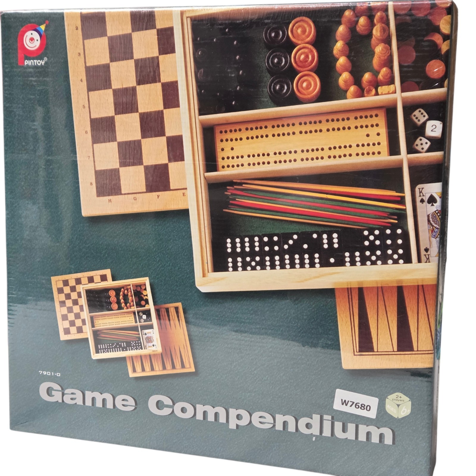 Vintage Wooden Game Compendium Pintoy 7901-0 Thailand 2000 Multi-Game Set Box