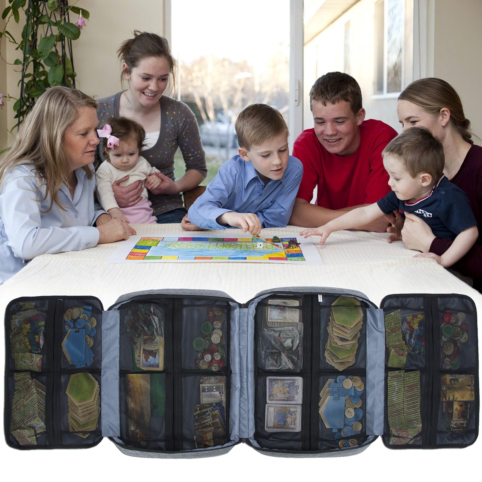 KISLANE Board Game Carrying Case with 18 Pockets for Board Games, Pieces, Tok…
