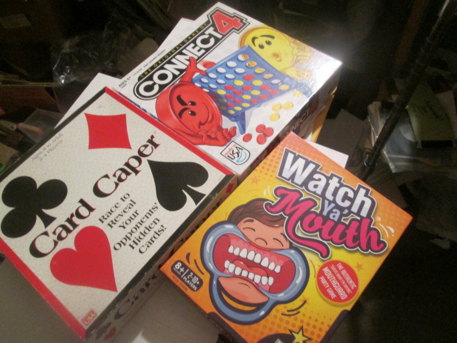 3 Game Lot KIDS AGES 8 AND UP CONNECT 4 – CARD CAPER + WATCH YA MOUTH