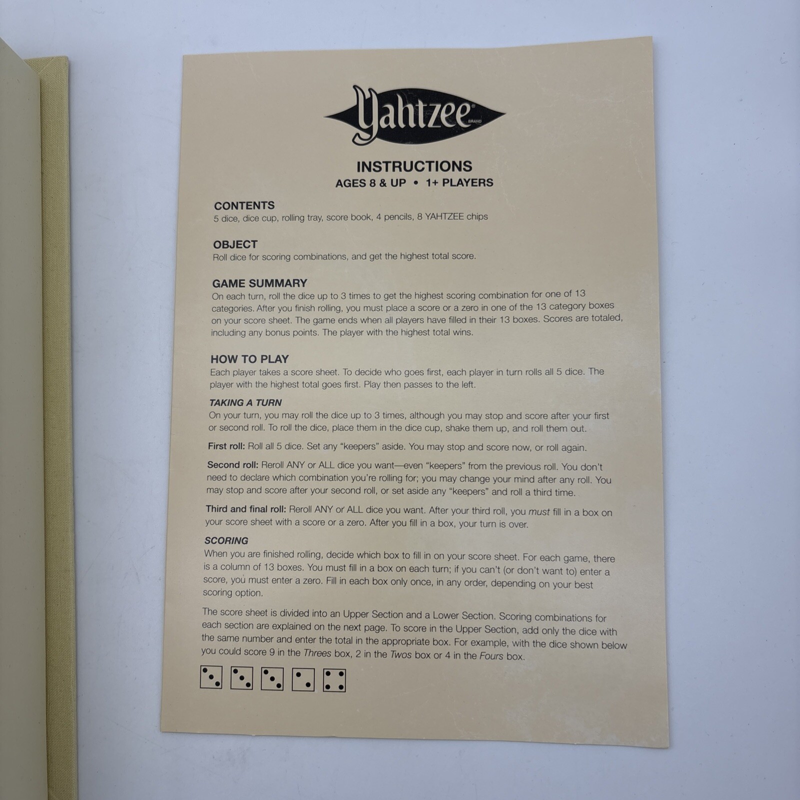 YAHTZEE Vintage Bookshelf Edition Linen Book Board Game Never Used 2017 Hasbro