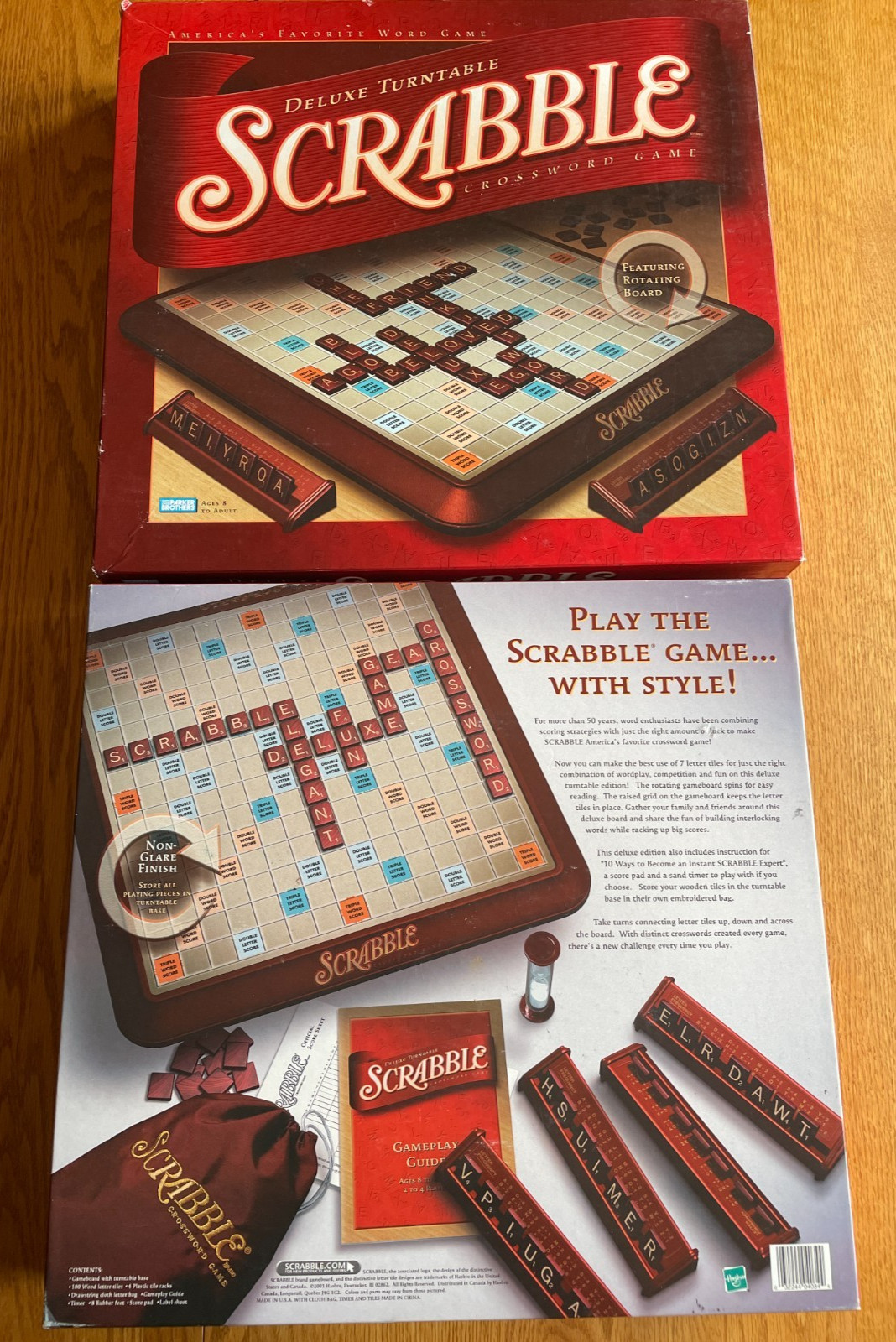 Vtg 2001 SCRABBLE DELUXE EDITION w/ Rotating Turntable Game Board 100% Complete