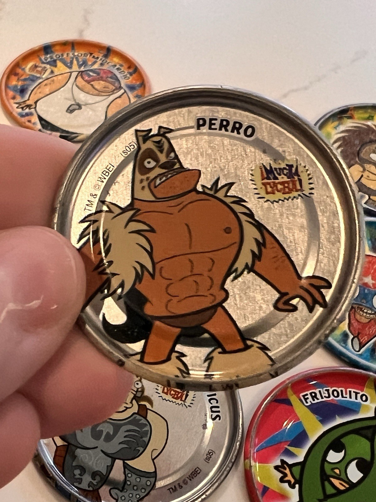 Lot 15 Vintage ¡MUCHA LUCHA! Metalix Tazos Metal Pogs Perro Kelvin Cabeza Rare