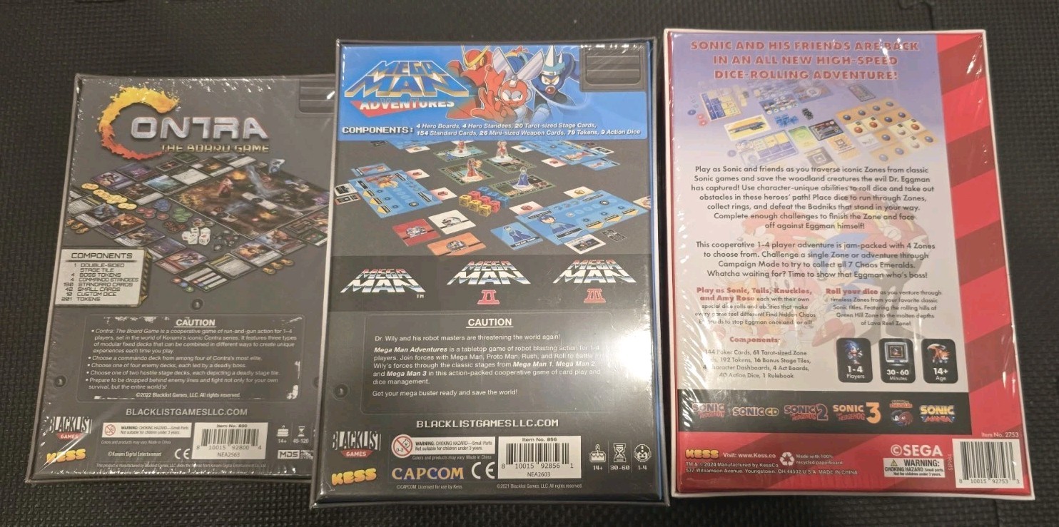 Mega Man Adventure, Sonic Roll, Contra Board Game Lot – Video Game Board Games