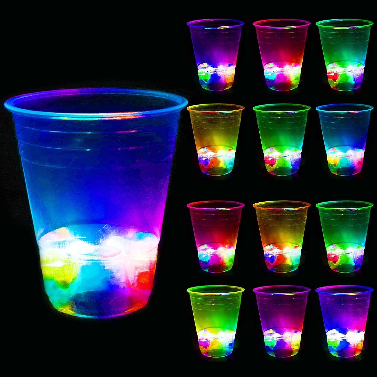 24 Pack 16oz Glow In The Dark Party Cups for Night Party Neon Glasses