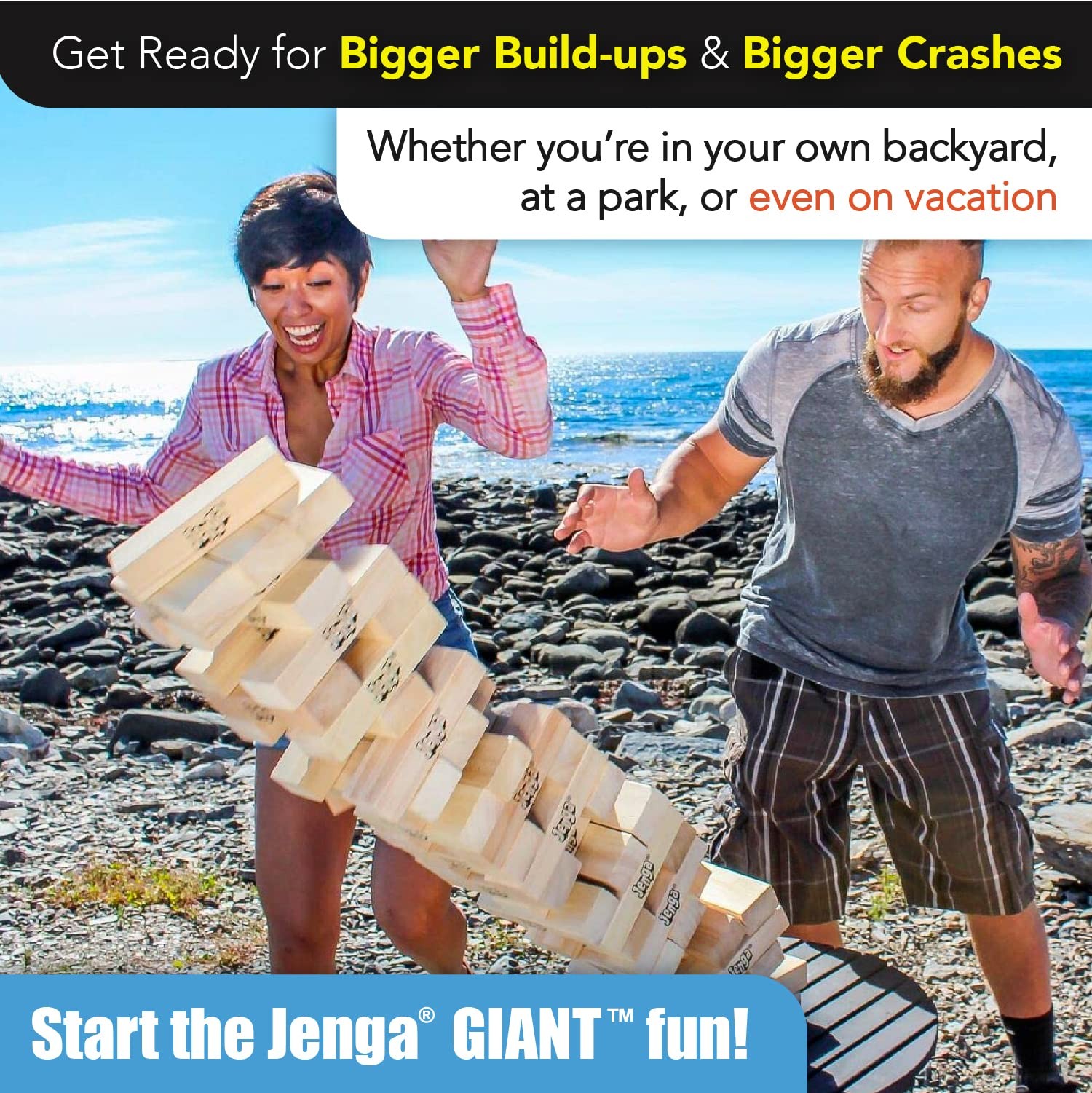 Jenga GIANT – Hardwood Blocks – Stacks to Over 5 feet – stacks 5ft, Tan