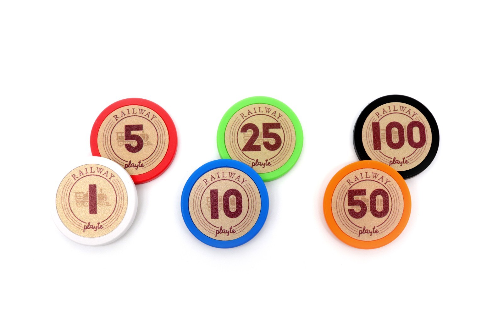 Playte Middle Railway Chips – 80pcs Premium Heavy 4.3g Board Game Tokens Set.