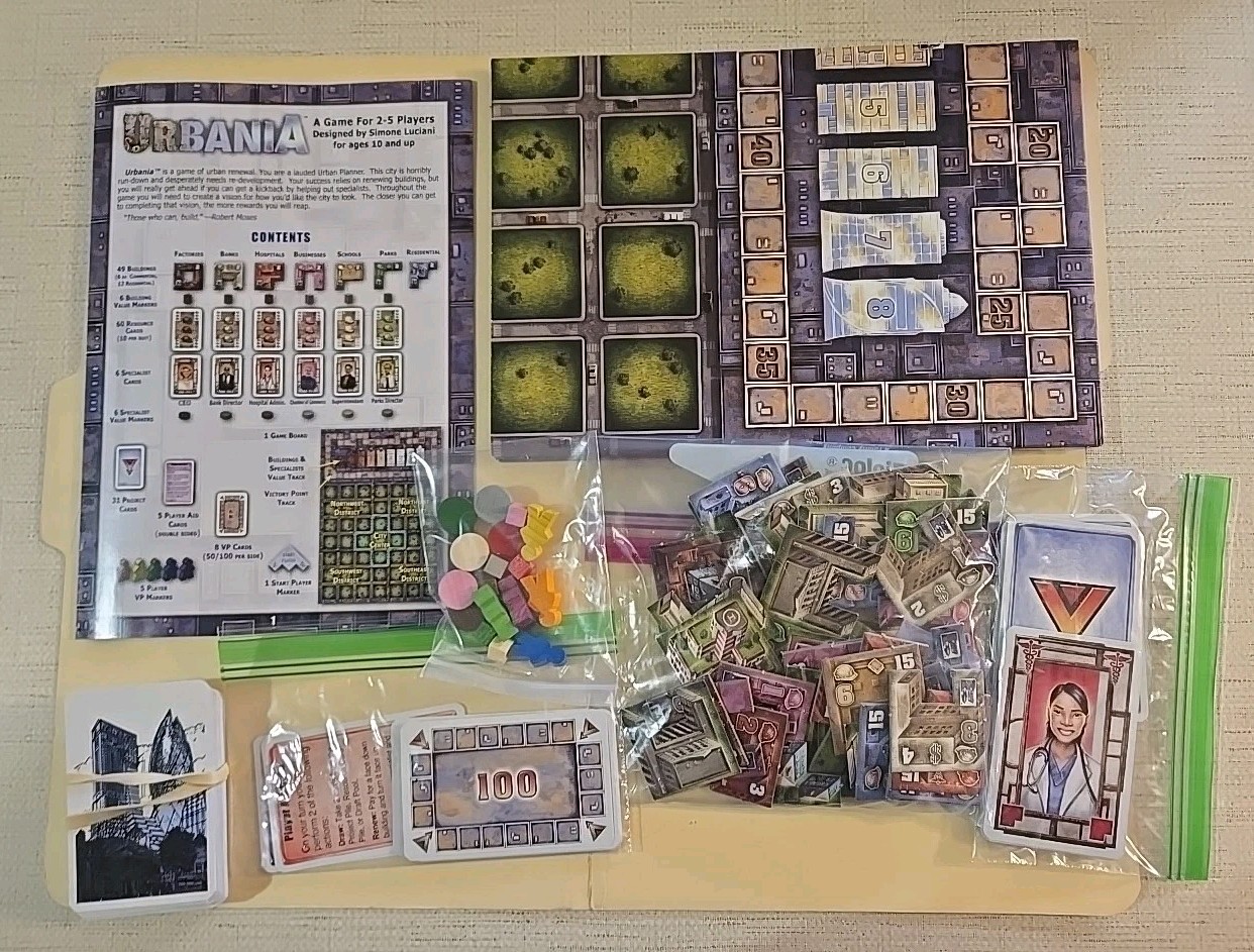 URBANIA 2012 Board Game by Simone Luciani Mayfair Games Pre-owned Excellent