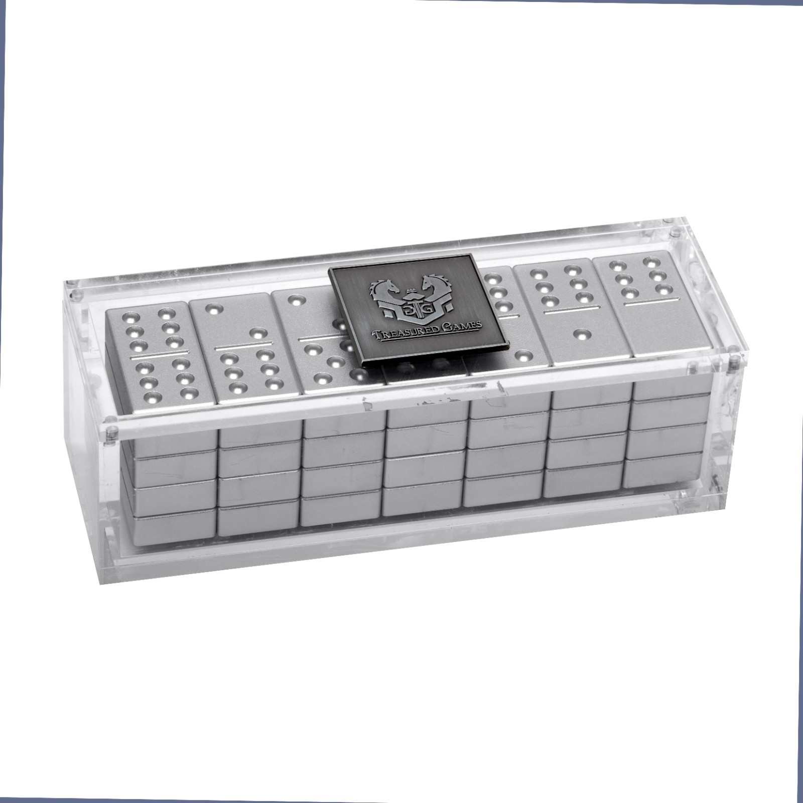 Premium Aluminum Double Six Dominoes Set – Silver