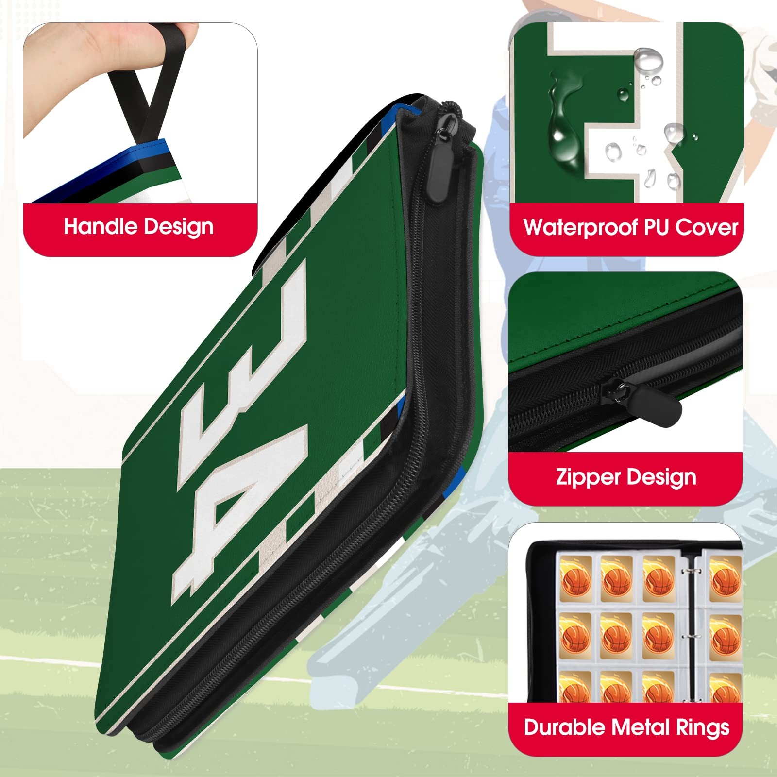 Basketball Card Binder with Sleeves 900 Pocket, #34 900, 34 Green