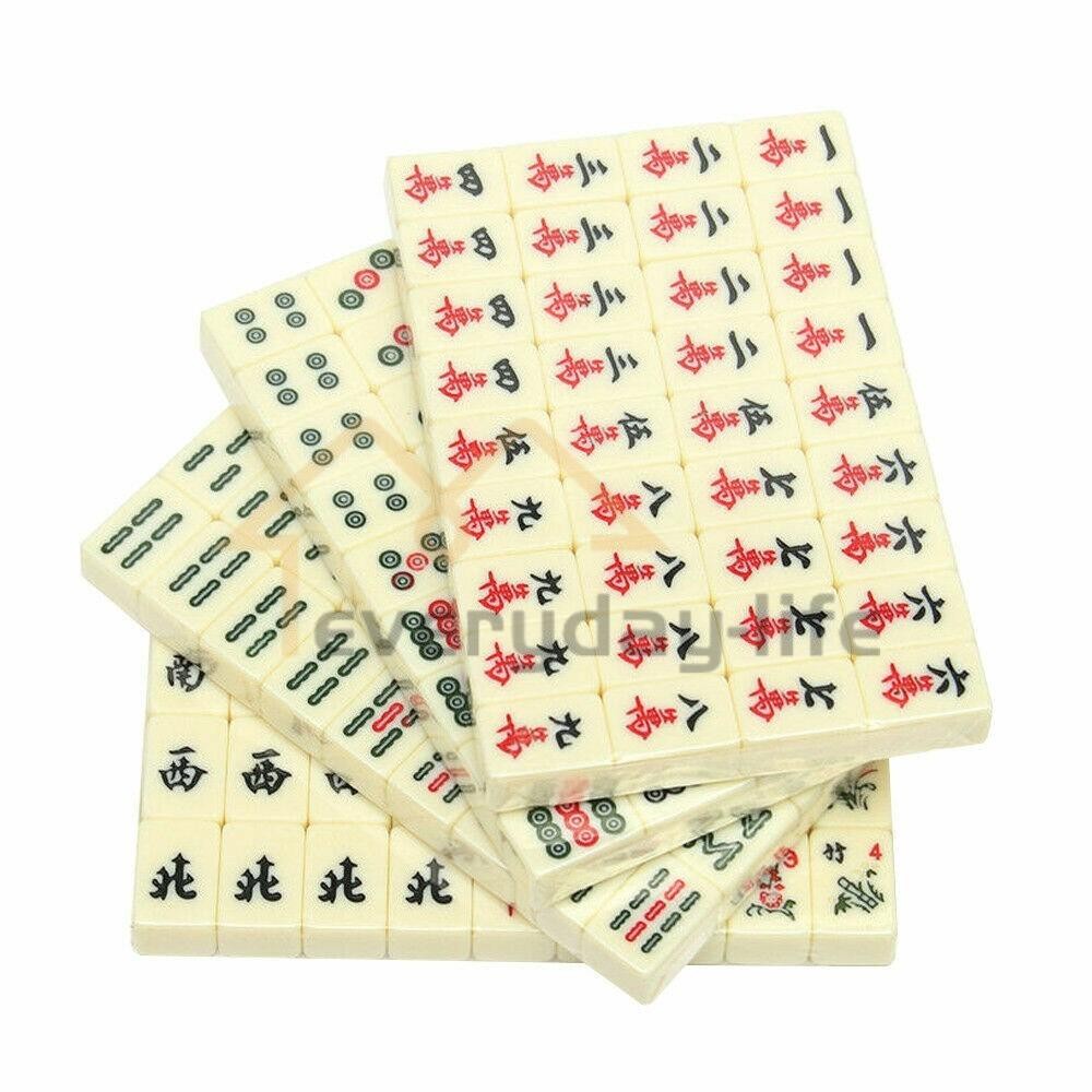 Vintage Chinese Mahjong Set Traditional 144 Tiles Mah-Jong Game Set w/ Case Box