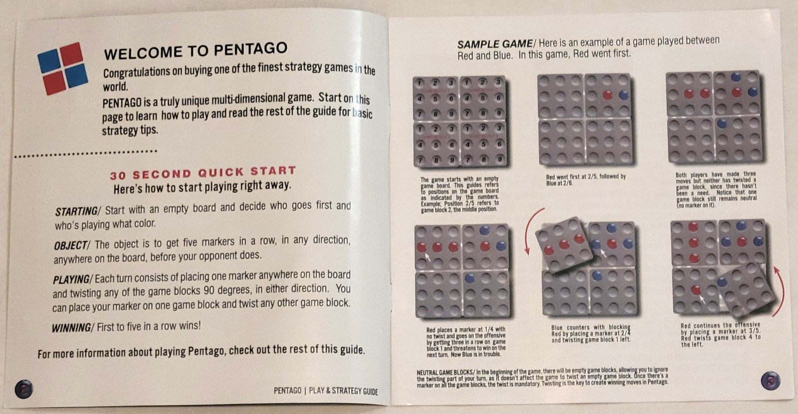 Pentago The Mind Twisting Abstract Strategy Board Game 2 Players Age 6+ Complete