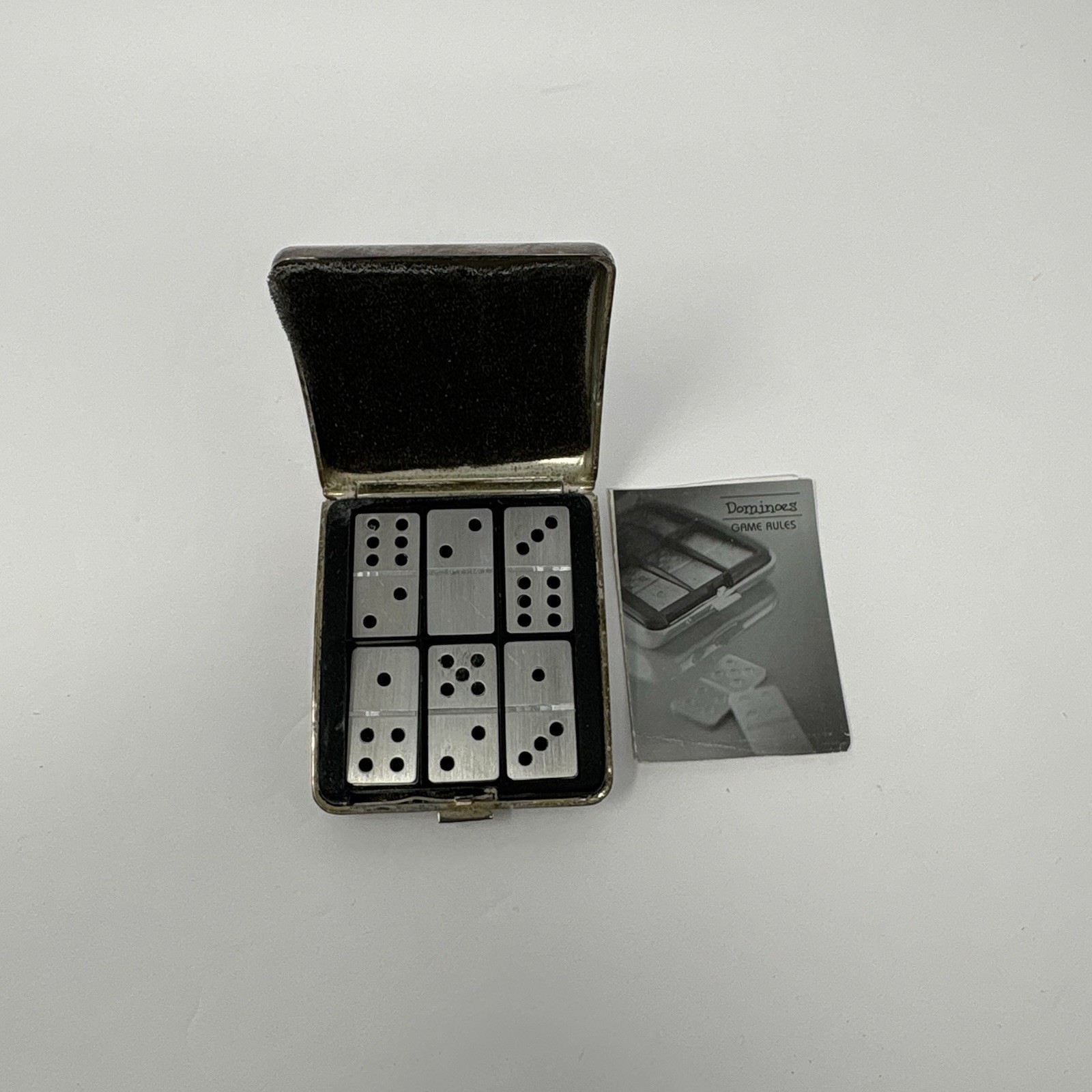Vintage Travel Pocket Dominoes Set Metal Case Complete w/ Rules Compact Game