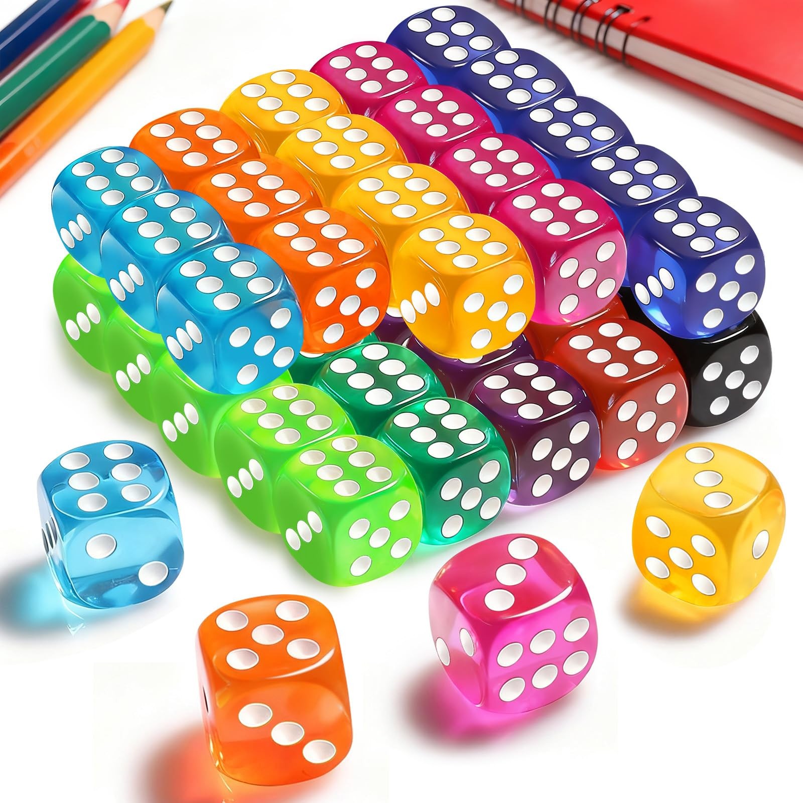 50 Pack 14mm Colored Six Sided Dice 10 Assorted Colors Math Board Games