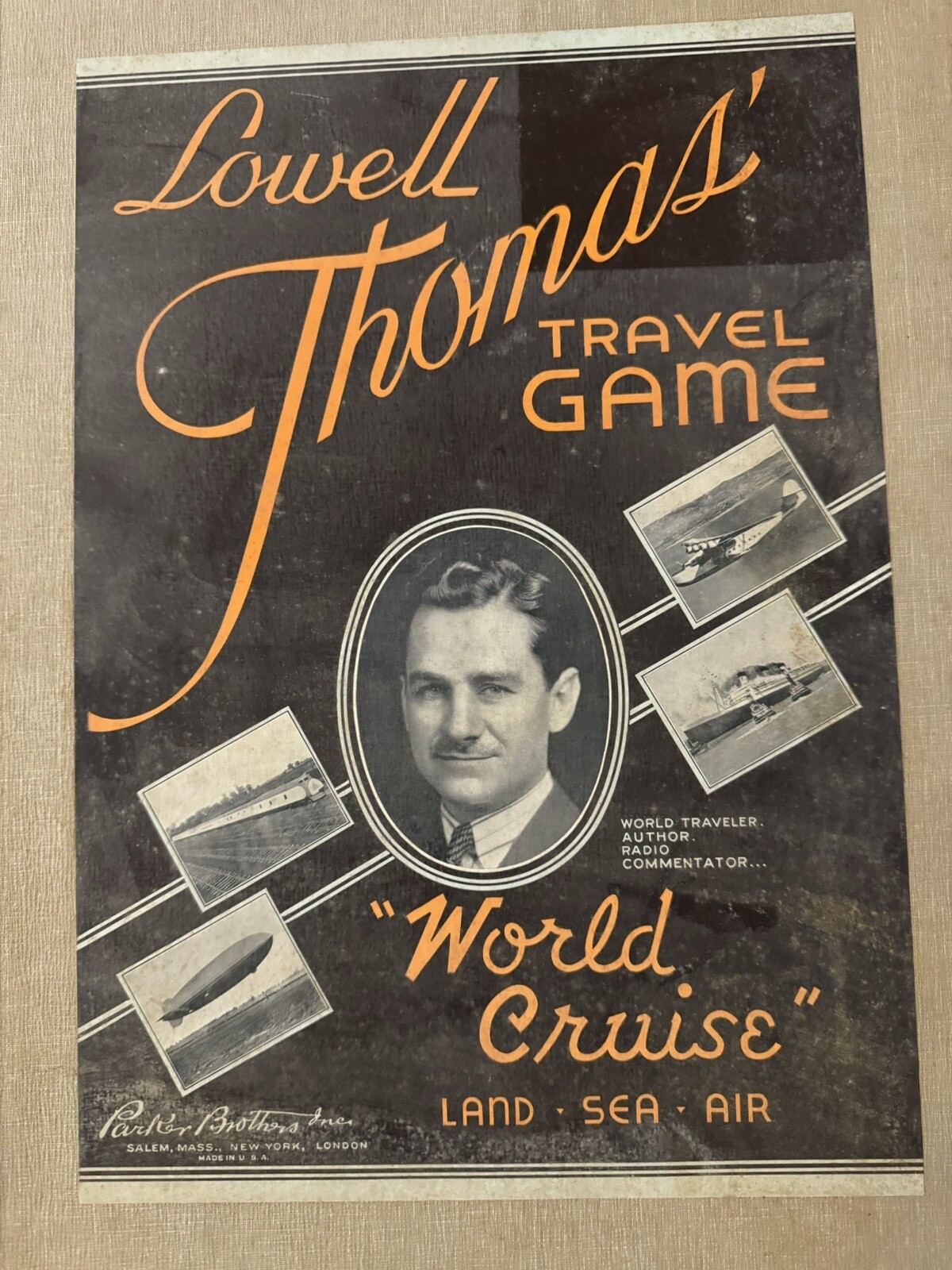 RARE Lowell Thomas Travel Game World Cruise 1937 Parker Bros. GAME BOARD ONLY