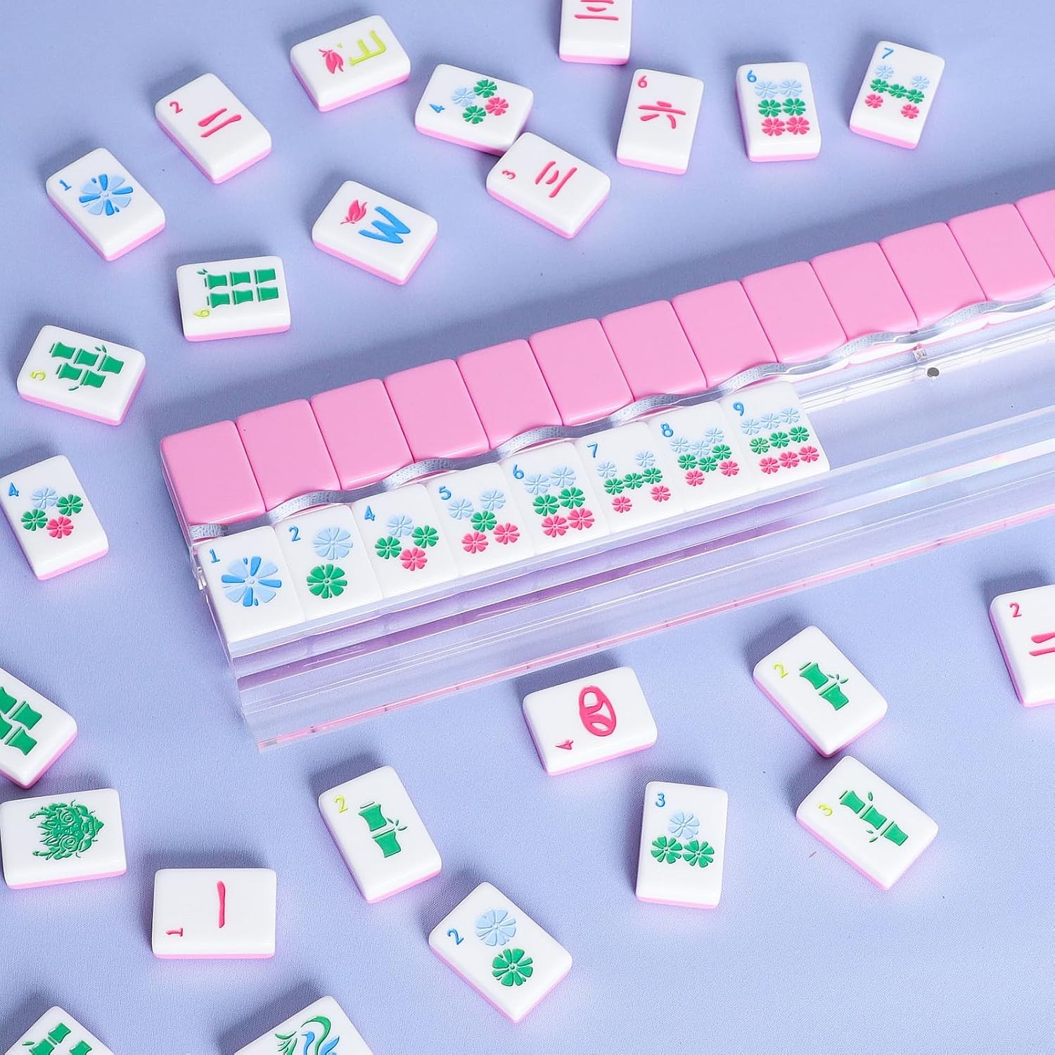 American Mahjong Tile Set(Pink) with Carrying Bag and Accessories, 160 Acrylic E