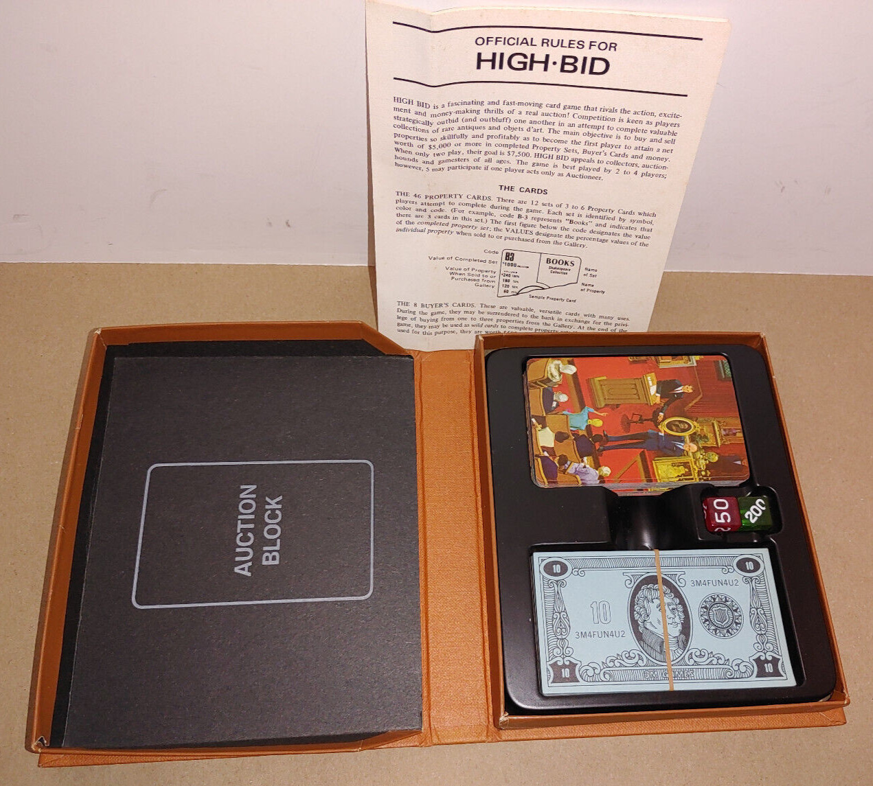 High Bid Art JEWELRY Sterling Auction Card Dice Travel Game 3M 1970 – Complete