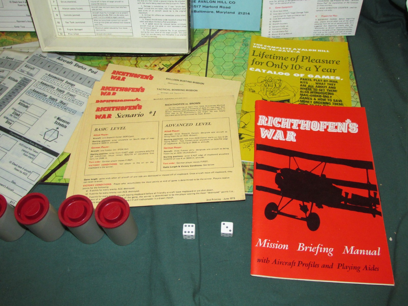 Vintage 1972 Richthofens War 1916-1918 Air War Avalon Hill Company Tabletop Game