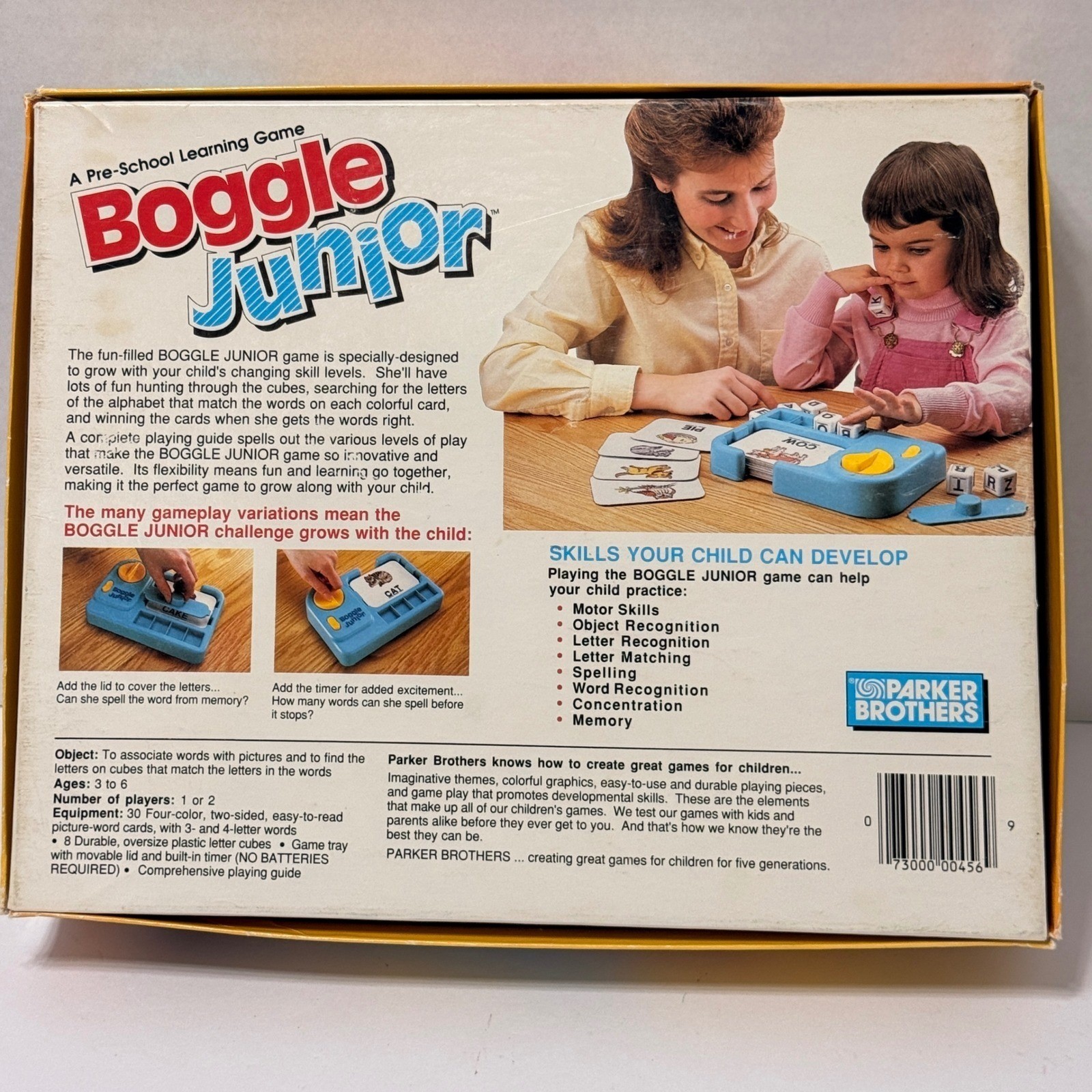 Vintage 1988 Boggle Junior Parker Brothers Pre-School Spelling Learning Game *