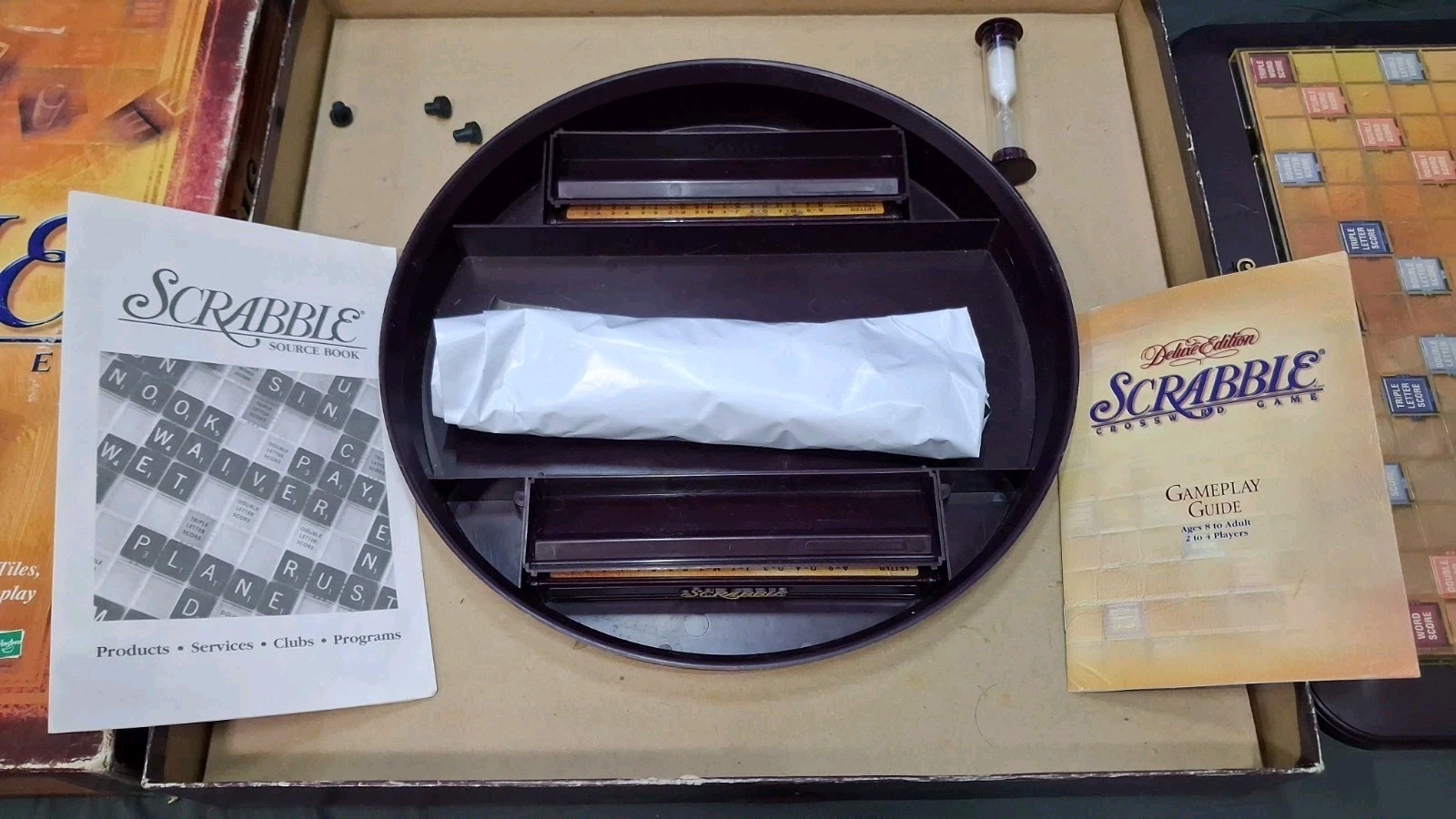 Scrabble Deluxe Edition Game 1999 Turntable NO SCORE SHEETS/BAGGIE (ALL LETTERS)
