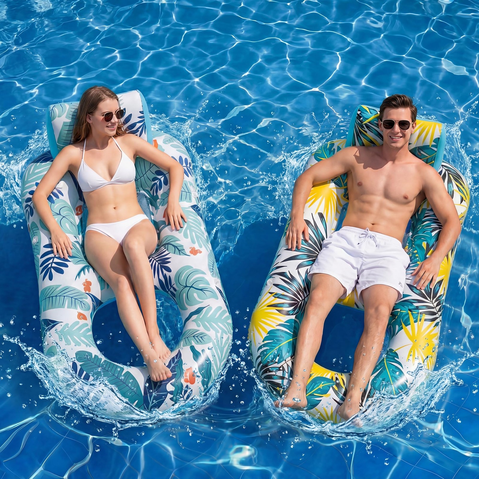 Pool Floats 2 Pack Inflatable Heavy Duty Lounger Backrest Footrest Giant Adult