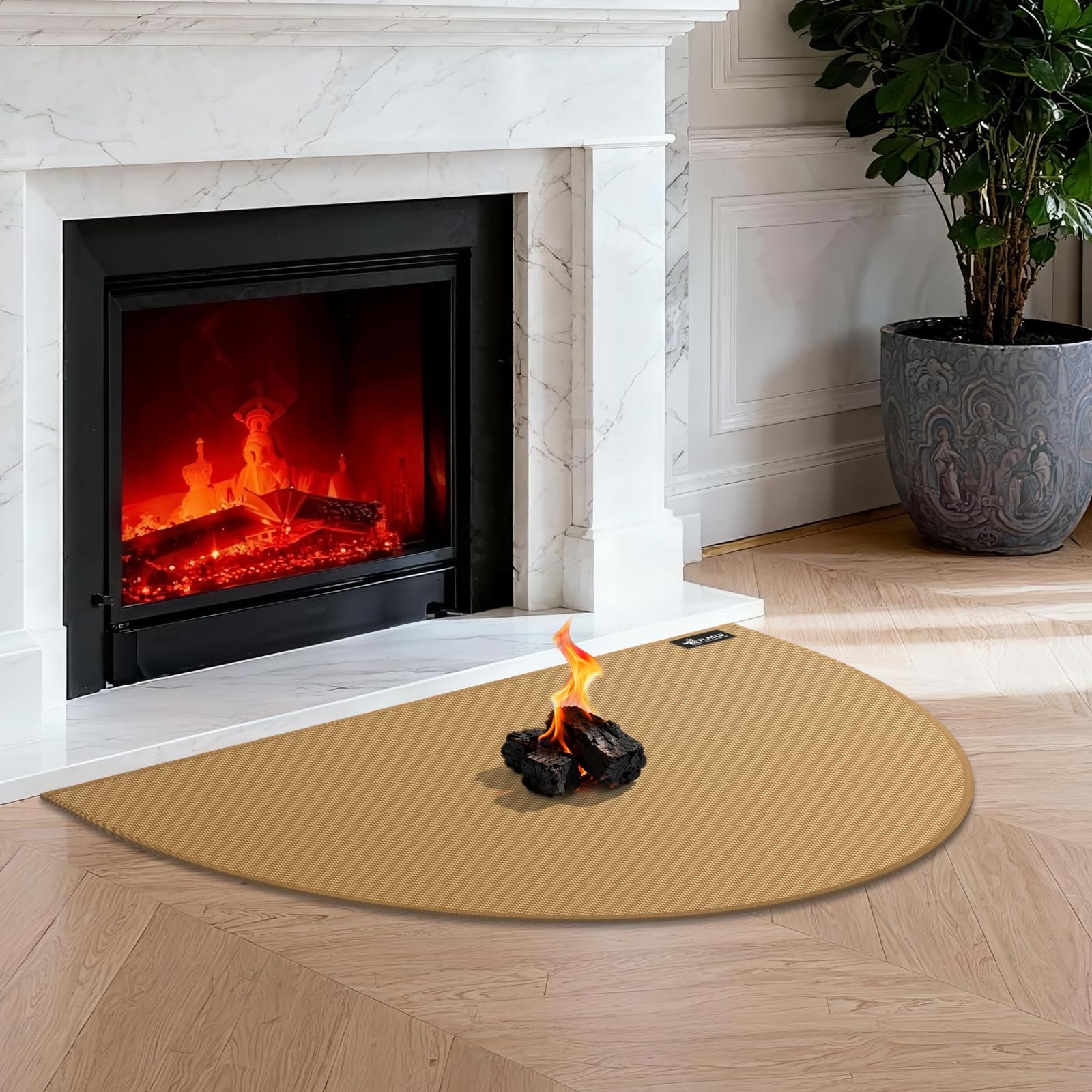 FLASLD Fireproof Fireplace Hearth Mat 24×42Inch Half Round 24×42inch, Brown