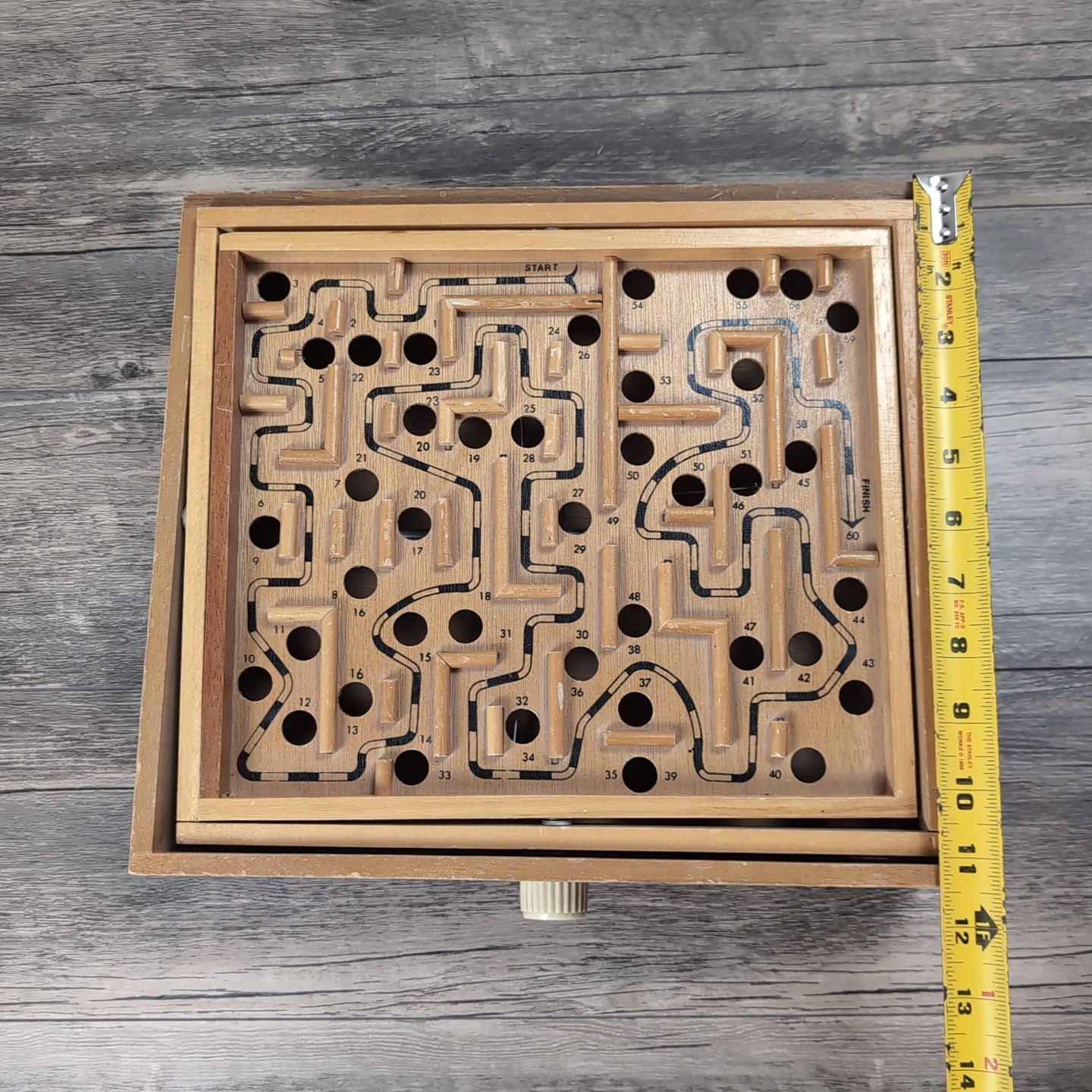 Vtg 1960s Marble Labyrinth Wood Tilt Maze 2 Knob Game Missing Ball 13×11.5″