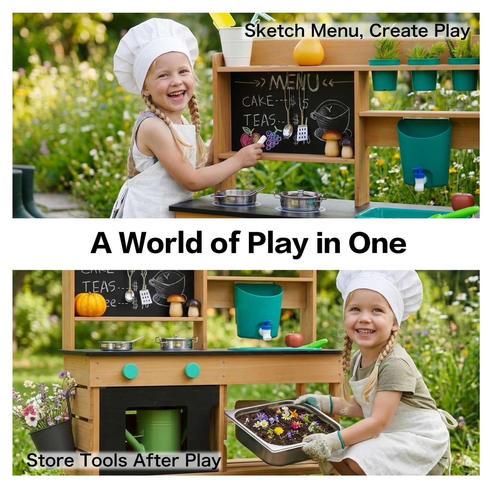 Mud Kitchen Wooden Outdoor Play with Working Faucet Water Tank saipo018 Kids