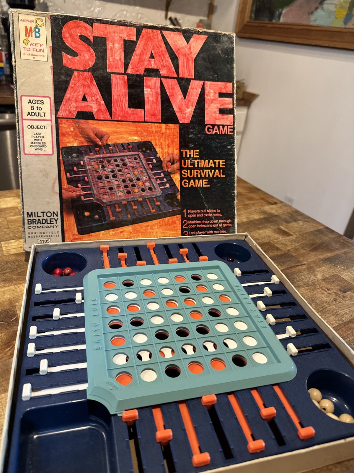 Vintage Stay Alive Board Game Wood Marbles Vintage Milton Bradley 1971 Lakeside