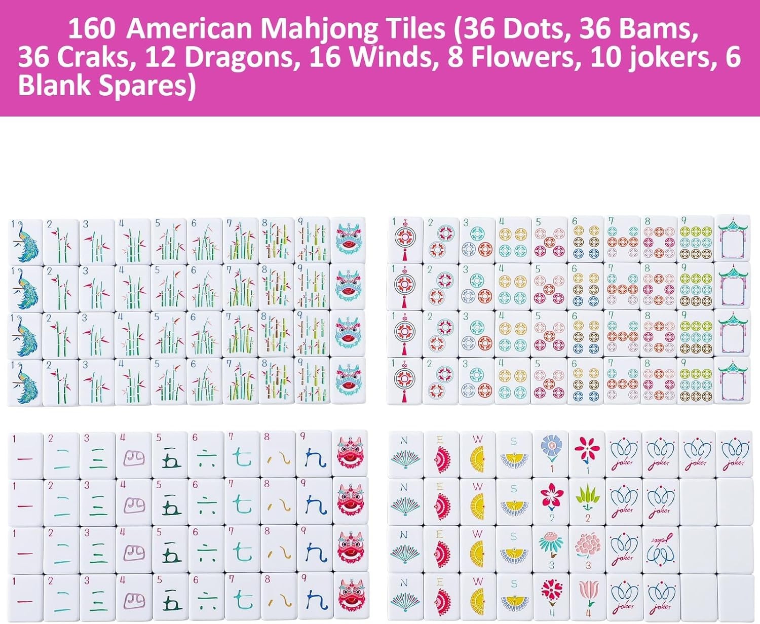 160 Pink American Printed Mahjong Game Set with Carrying Bag A