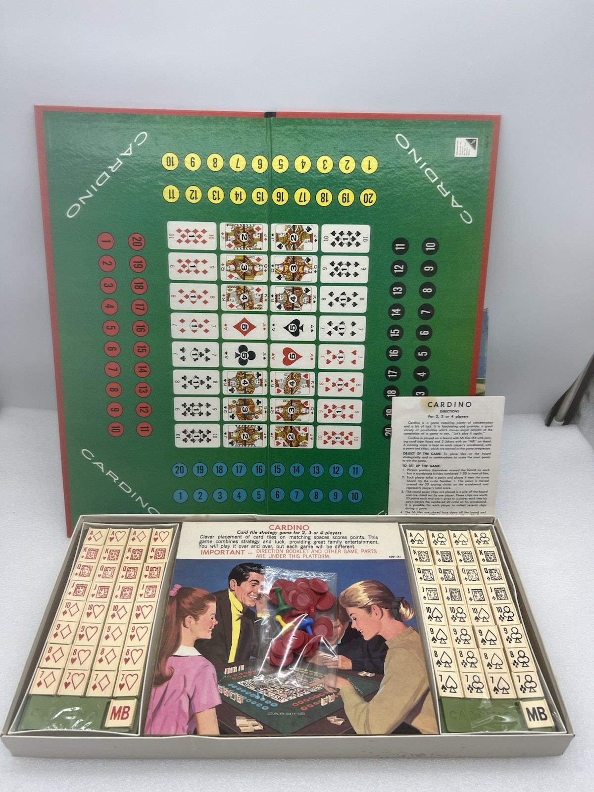Vintage 1970 Milton Bradley CARDINO Exciting Card Tile Strategy Game! COMPLETE!