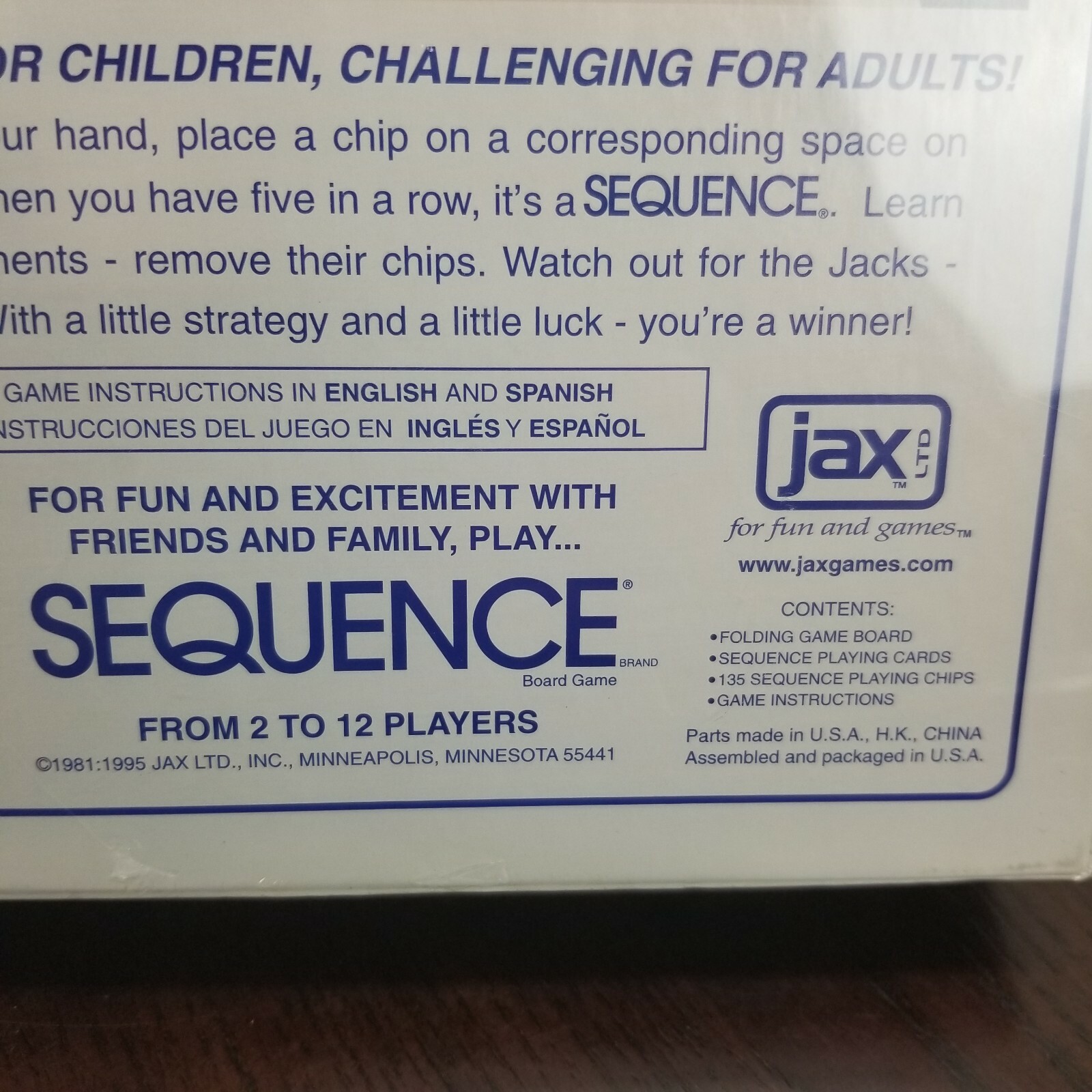 Vintage Sequence Board Game 2 To 12 Players Factory Sealed Family Party 1995