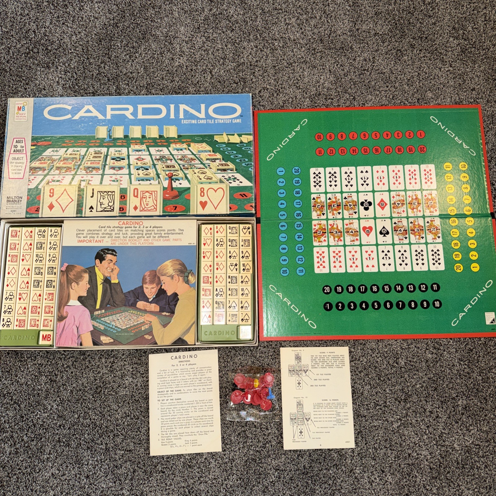 Vintage 1970 Milton Bradley CARDINO Exciting Card Tile Strategy Game! COMPLETE!