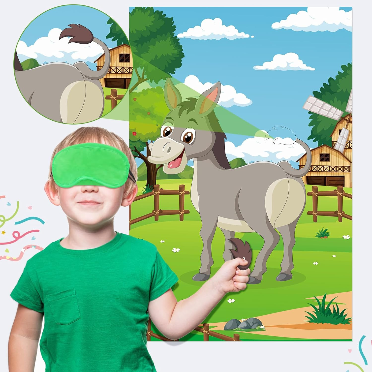 Pin The Tail On The Donkey Party Game with 48 Pcs Tails Large Farm Donkey Games