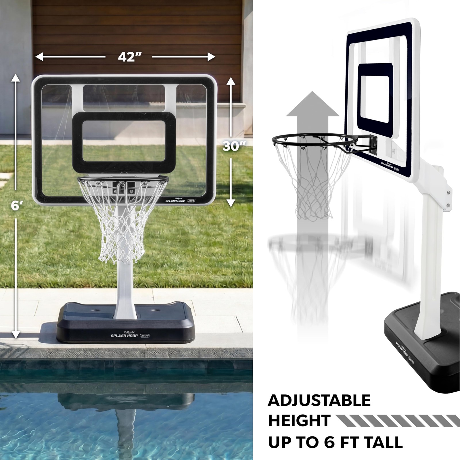 Pool Basketball Hoop Adjustable Height Regulation Steel Rim Black GoSports Game