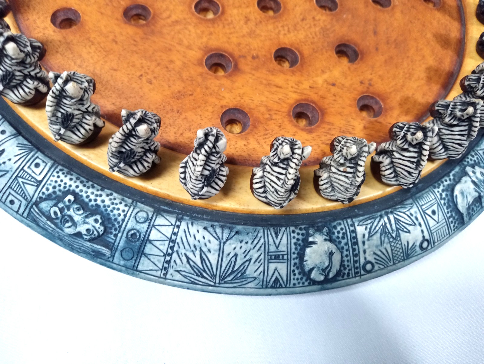 African Zebra Solitaire 11” Round Peg Game Kumbala Africa
