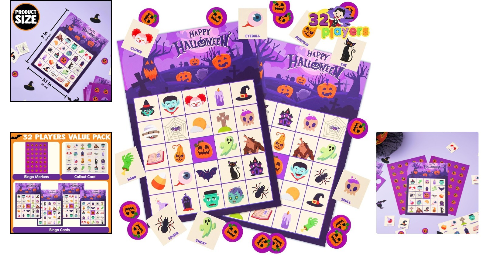 Complete Halloween Bingo Set for 32 Players – Perfect for School & Family