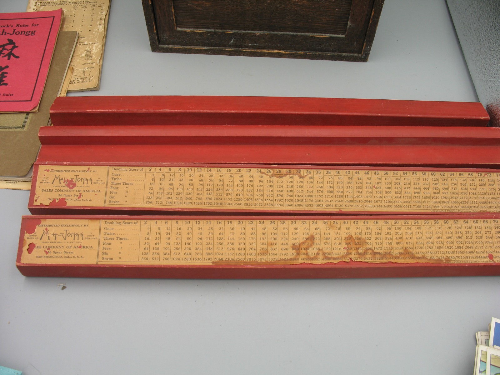 Antique Chinese Mahjong 4 Drawer Wood Box Set Bamboo Bone with Tile Holders