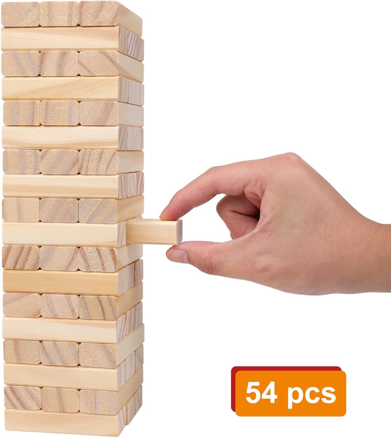 Tumble Tower Game for Kids and Adults – 54Pcs Classic Wood Block Stacking Game