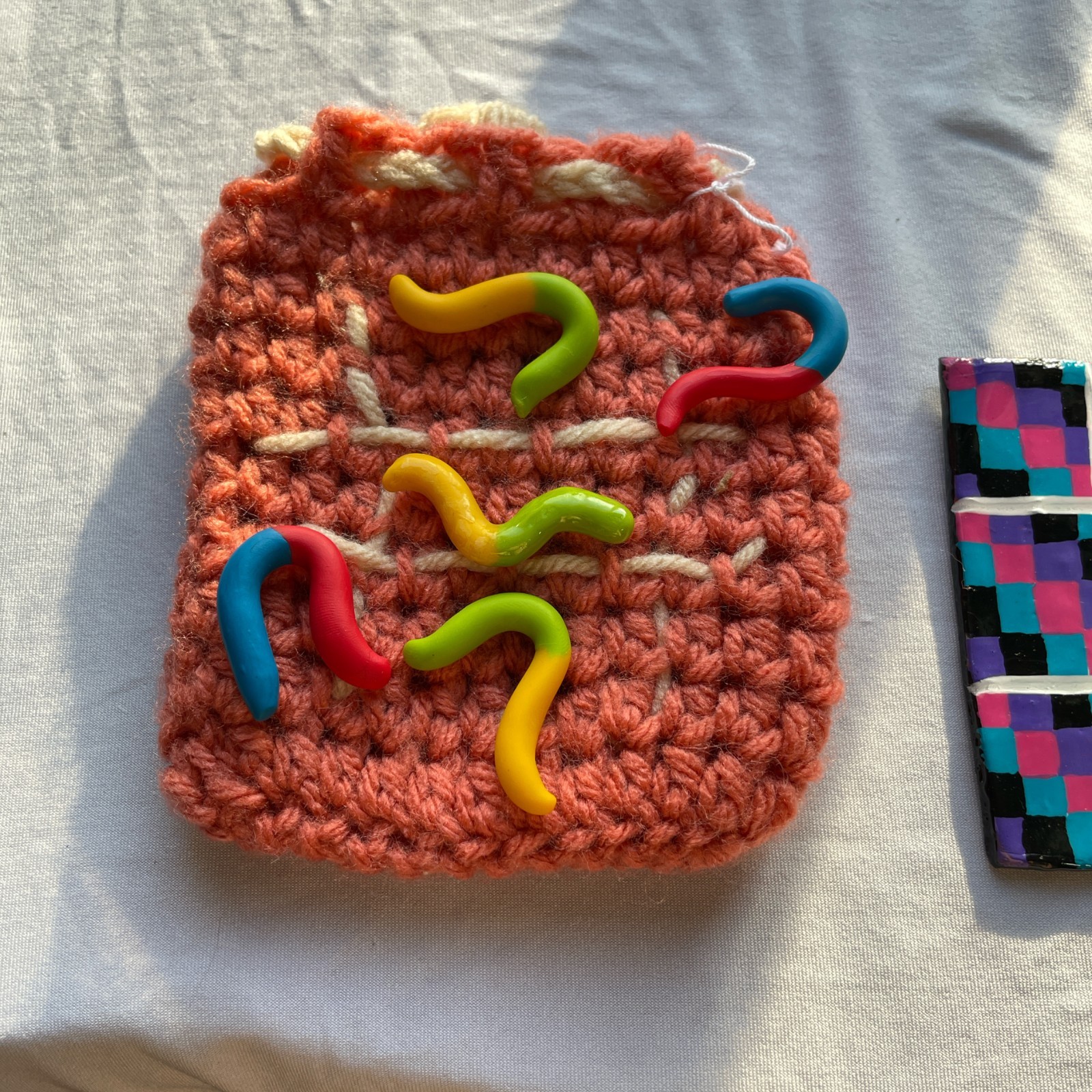 Gummy Worm Tic Tac Toe Board Game Set Handmade Clay Game by STAYOKBRAND