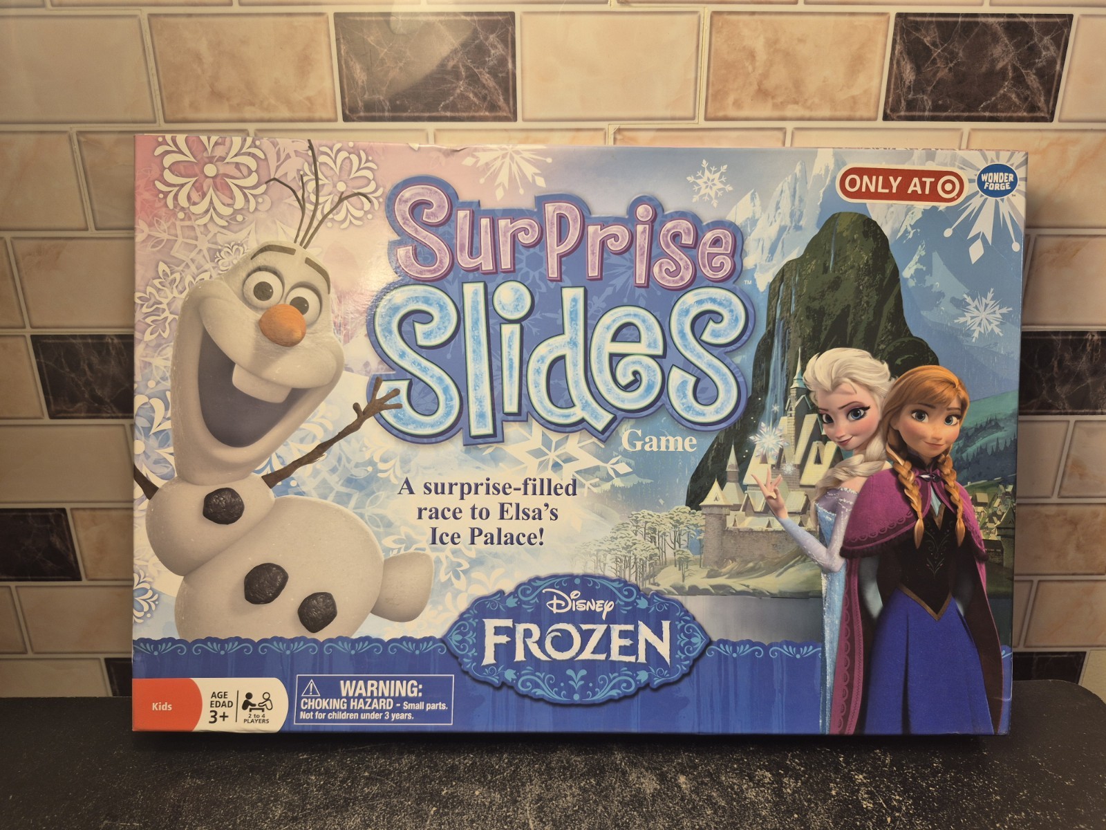 2014 DISNEY Frozen Surprise Slides Board Game Elsa Anna Olaf Kristoff Open Box