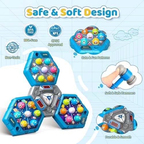 Interactive Whack-a-Mole Game for Kids 3-12, Educational Toy with Hammers, Sound