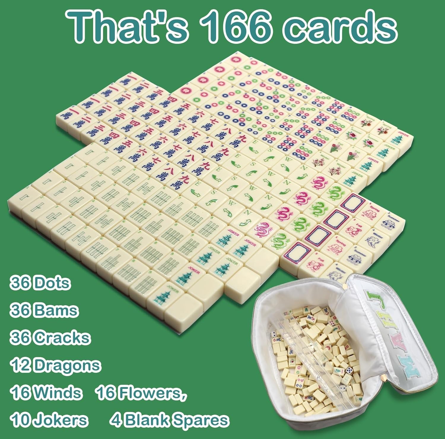 Mini American Mahjong Tile Set Include 166 0.8 Inch Mahjong Tiles 4 Dice 4 Racks