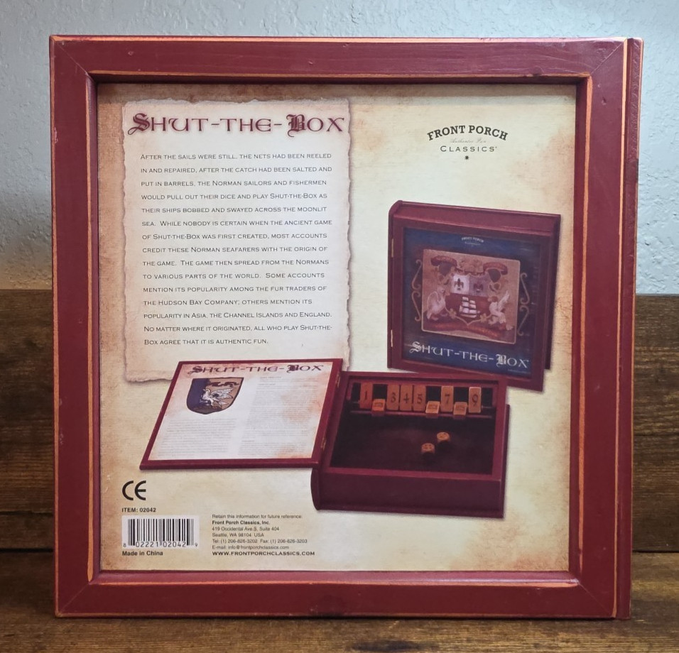 Shut the Box Board Game Front Porch Classics Bookshelf Edition Wood Complete
