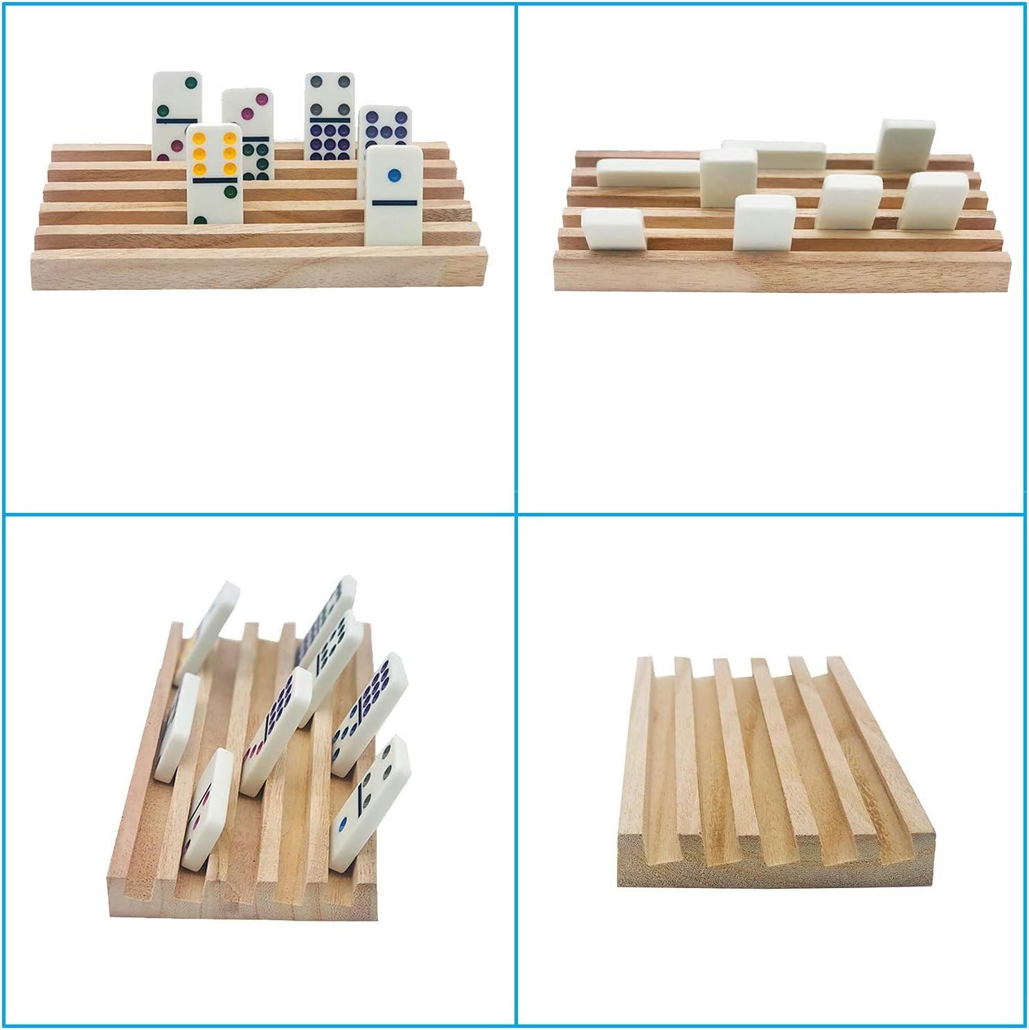 Wooden Domino Trays/Racks Set of 4 Domino Tiles Holders Mexican Train Wooden Tra