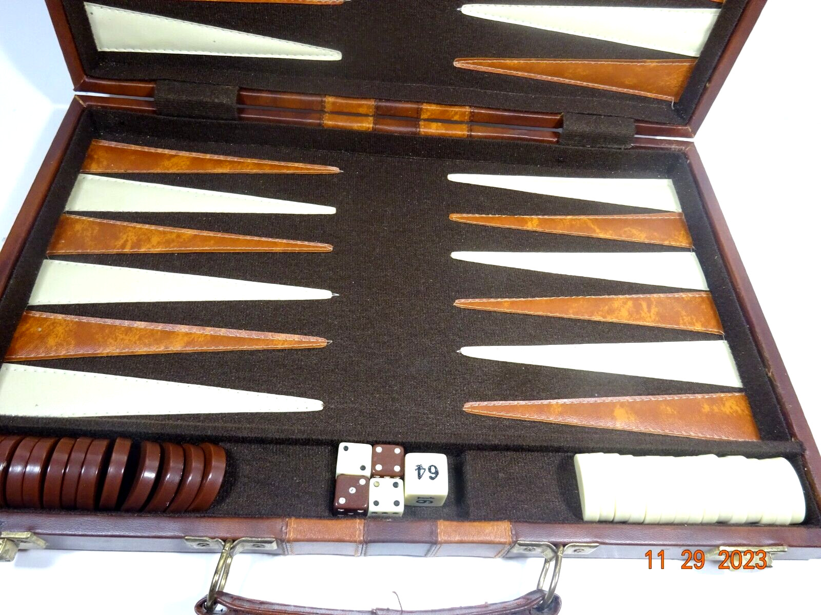 Vintage Cardinal Prestige Backgammon Game with Instructions Beige and Brown
