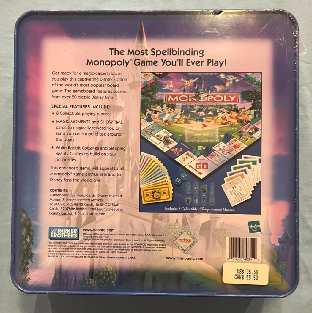 Monopoly The Disney Theme Park Metal Tin Edition 2001 Parker Brothers Complete