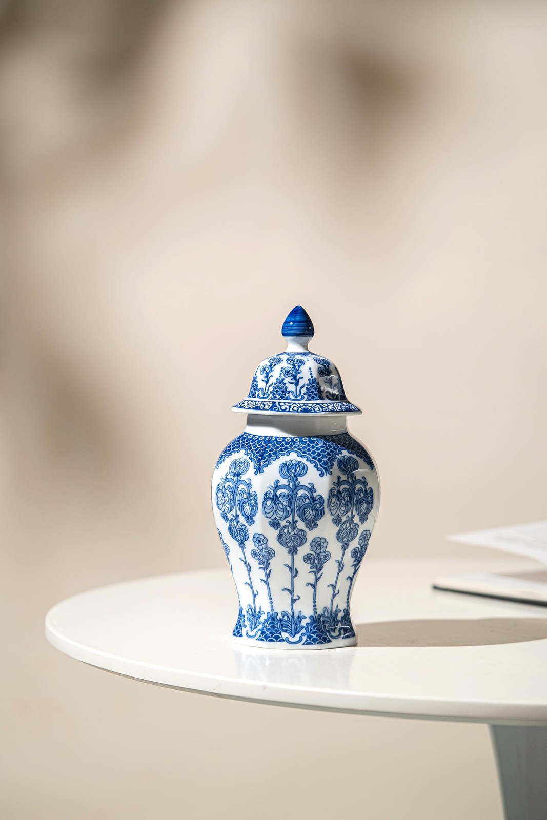 Blue and White Ginger Jar, Ceramic Chinoiserie Decorative Jars for 10″H,